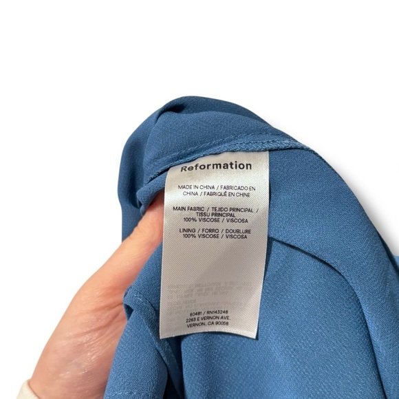 NWT Reformation Analissa Blue Chemise Black Lace Slip Midi Dress Size 10 - Picture 9 of 11